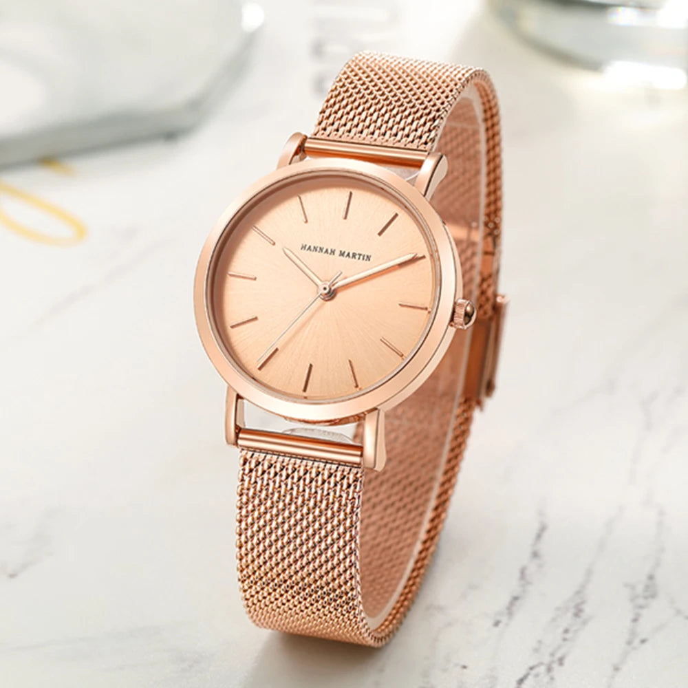 Women's watch with Japanese quartz movement, simple design in gold-tone stainless steel