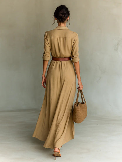 Fashion Sexy Single-breasted V-neck Long-sleeved Dress