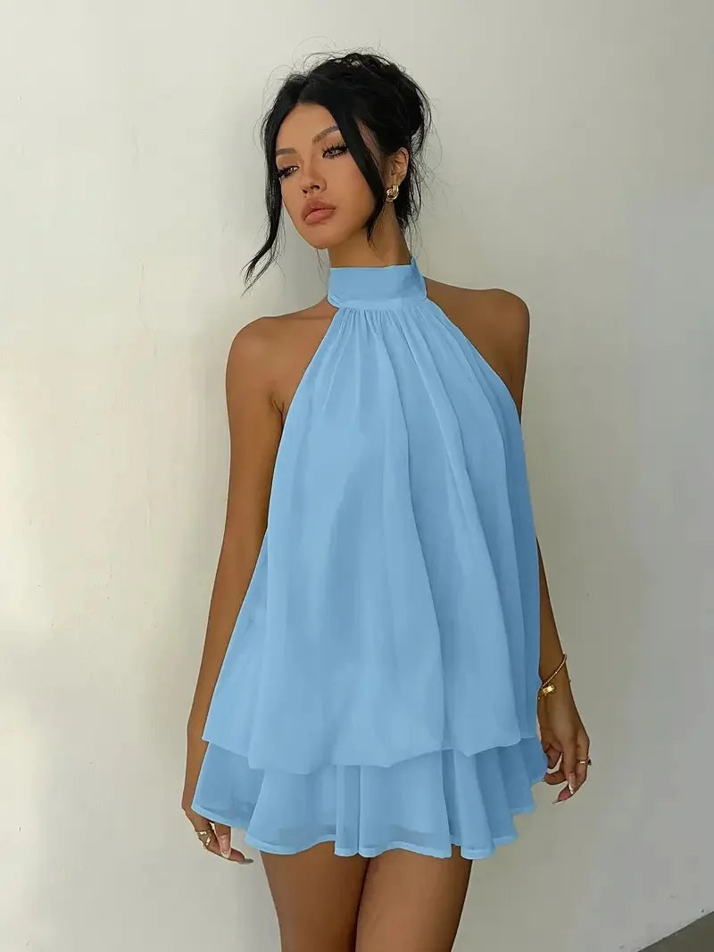 Elegant women's chiffon dress with halter neckline