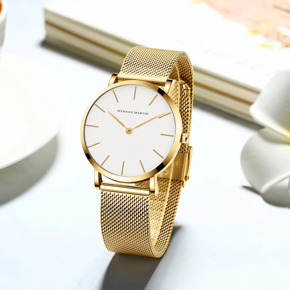 Women's watch with Japanese quartz movement, simple design in gold-tone stainless steel