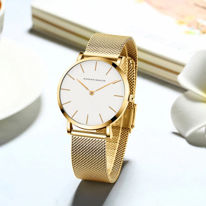 Women's watch with Japanese quartz movement, simple design in gold-tone stainless steel