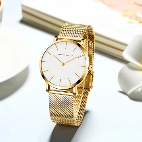 Women's watch with Japanese quartz movement, simple design in gold-tone stainless steel