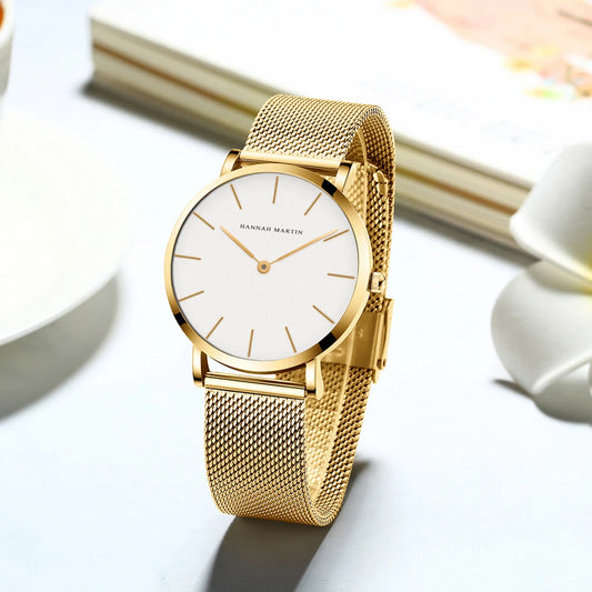 Women's watch with Japanese quartz movement, simple design in gold-tone stainless steel