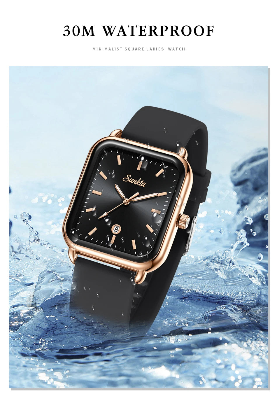 Elegant and modern Sunkta women's watch, square, luxurious