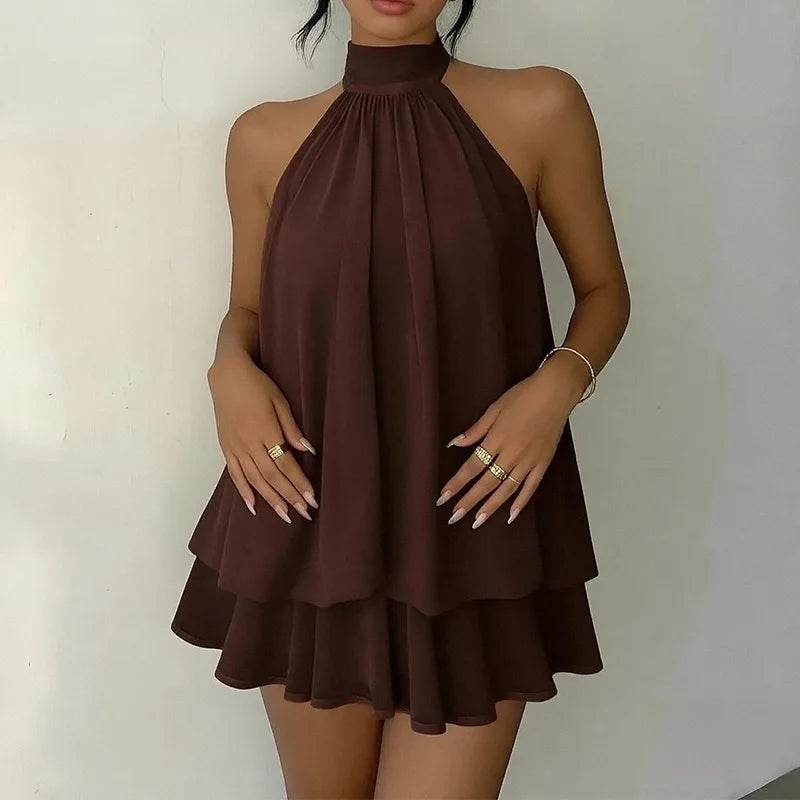 Elegant women's chiffon dress with halter neckline