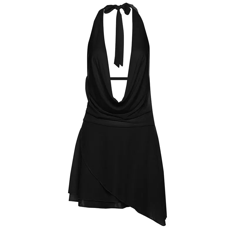 Women's dress, halter neck style, sleeveless, with a V-neck