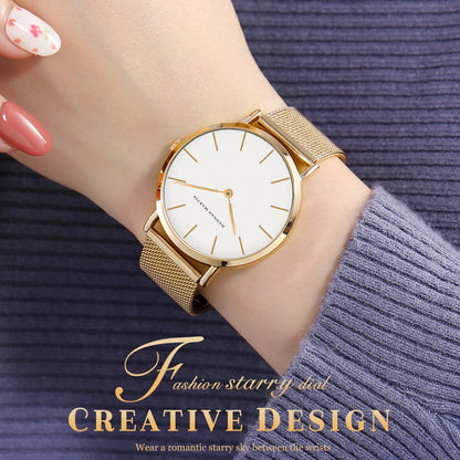 Women's watch with Japanese quartz movement, simple design in gold-tone stainless steel