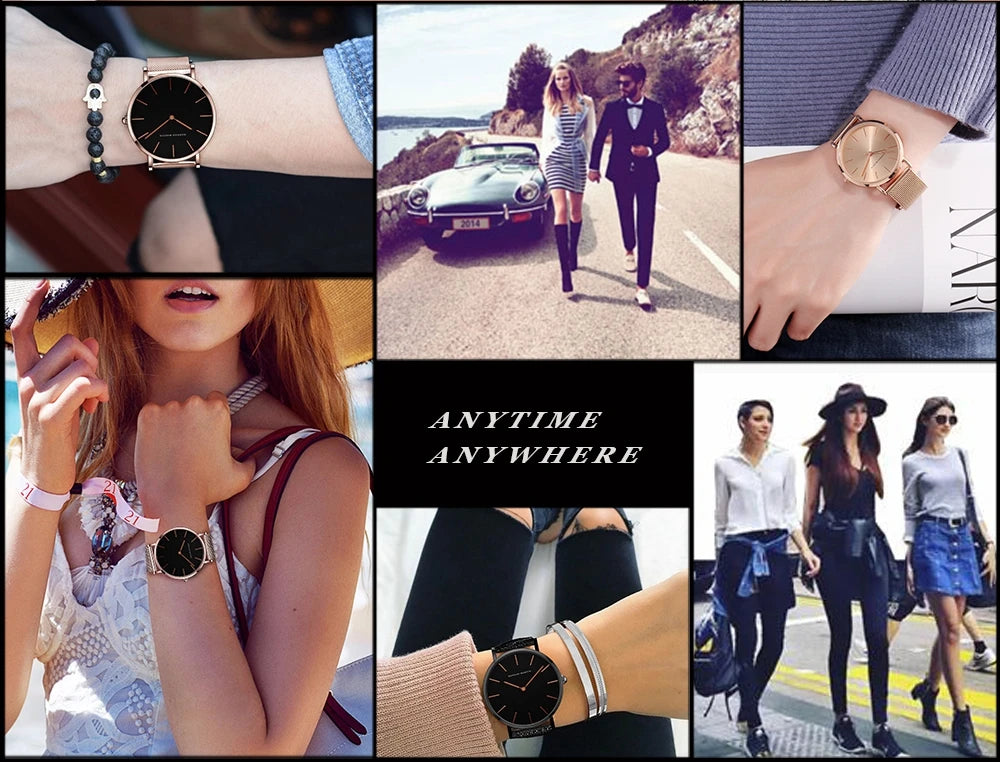 Women's watch with Japanese quartz movement, simple design in gold-tone stainless steel