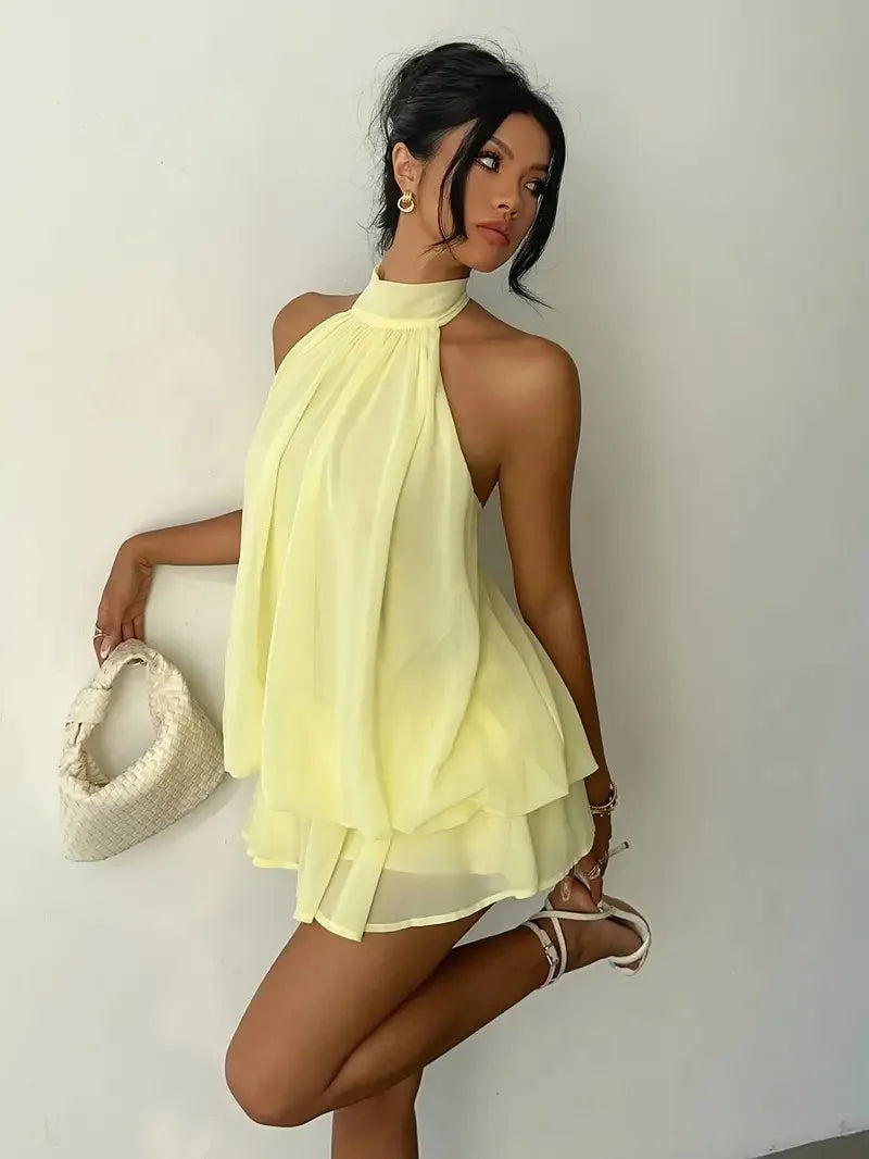 Elegant women's chiffon dress with halter neckline