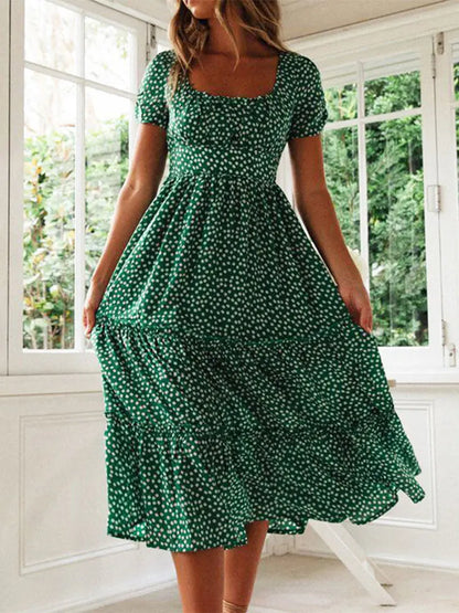 Vintage floral maxi dress, square neckline