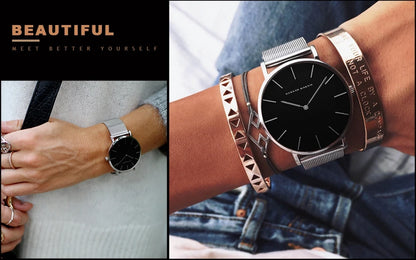 Women's watch with Japanese quartz movement, simple design in gold-tone stainless steel