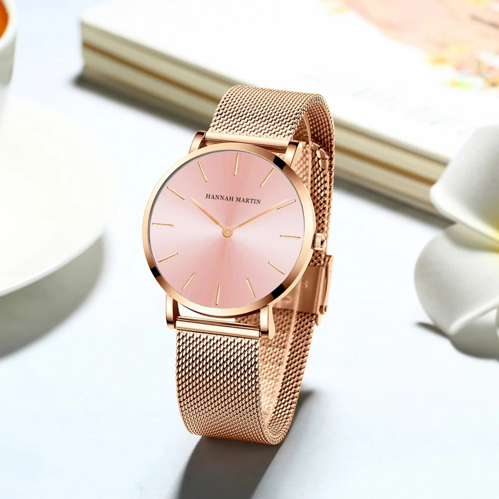 Women's watch with Japanese quartz movement, simple design in gold-tone stainless steel
