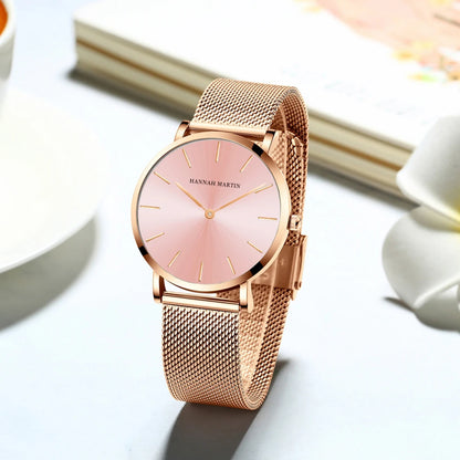 Women's watch with Japanese quartz movement, simple design in gold-tone stainless steel