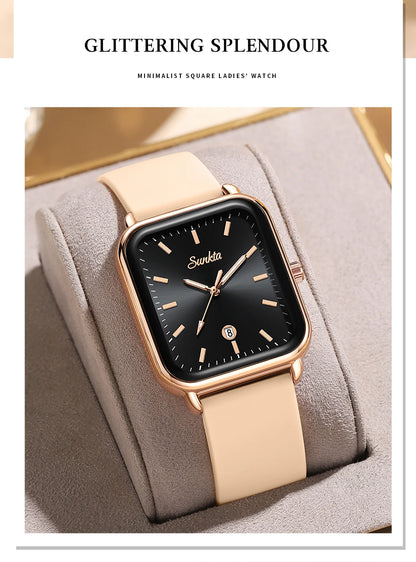 Elegant and modern Sunkta women's watch, square, luxurious