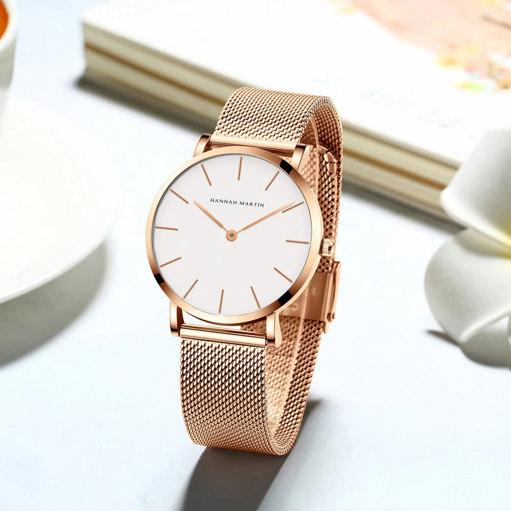 Women's watch with Japanese quartz movement, simple design in gold-tone stainless steel