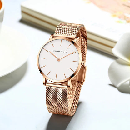 Women's watch with Japanese quartz movement, simple design in gold-tone stainless steel