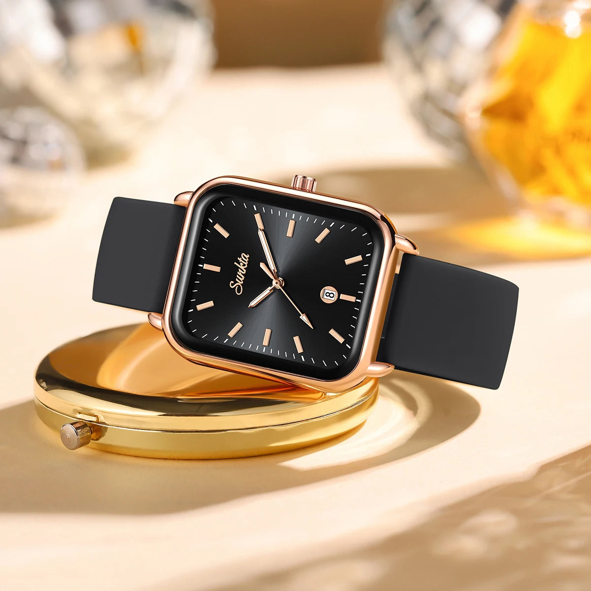 Elegant and modern Sunkta women's watch, square, luxurious
