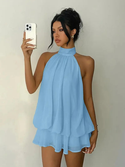 Elegant women's chiffon dress with halter neckline