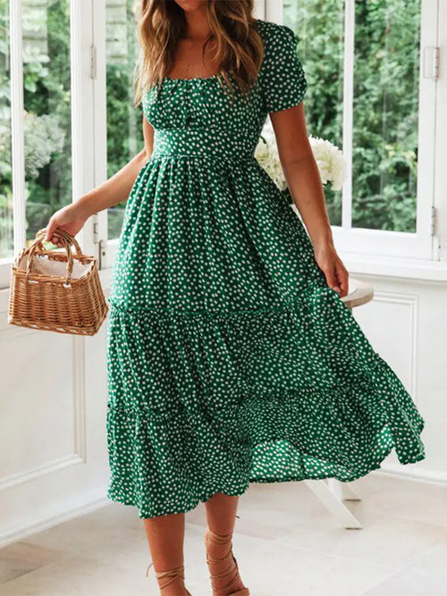 Vintage floral maxi dress, square neckline