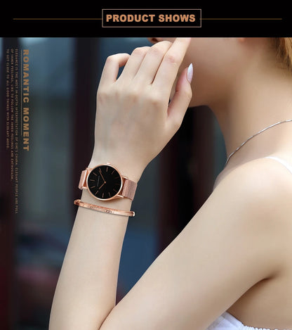 Women's watch with Japanese quartz movement, simple design in gold-tone stainless steel