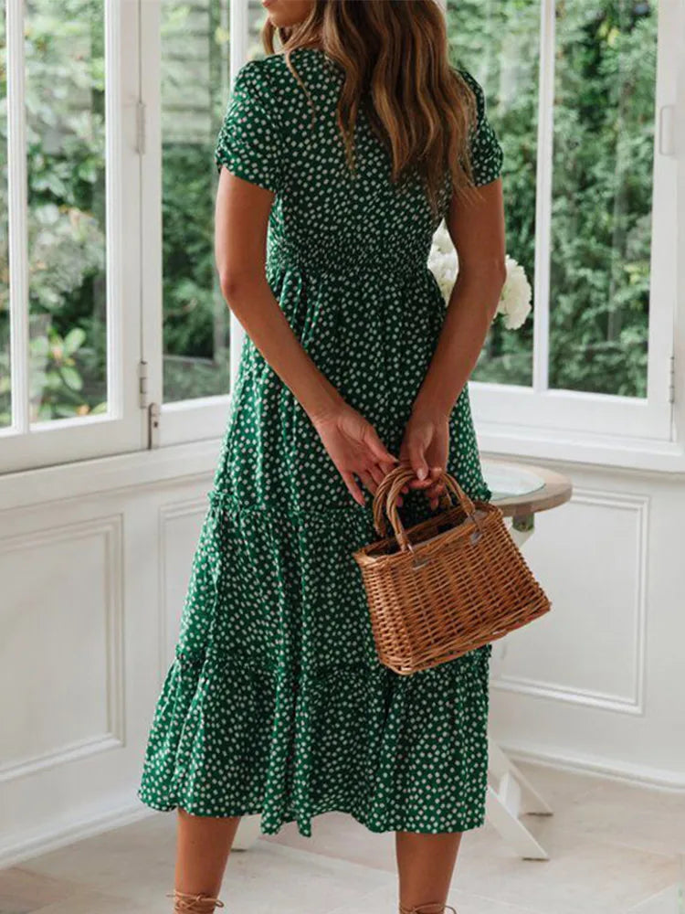Vintage floral maxi dress, square neckline