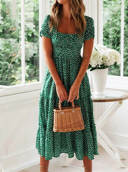 Vintage floral maxi dress, square neckline