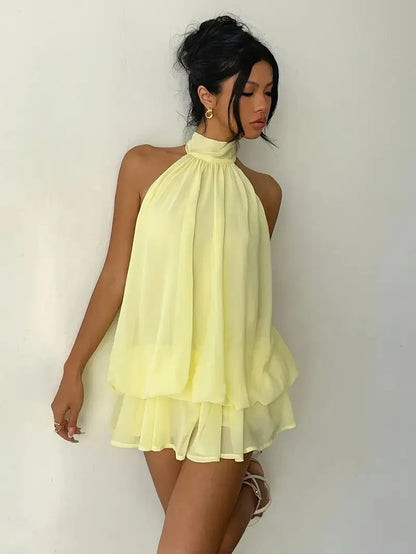 Elegant women's chiffon dress with halter neckline