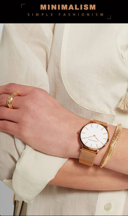 Women's watch with Japanese quartz movement, simple design in gold-tone stainless steel