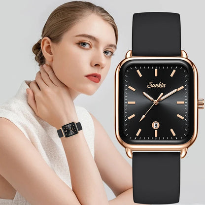 Elegant and modern Sunkta women's watch, square, luxurious