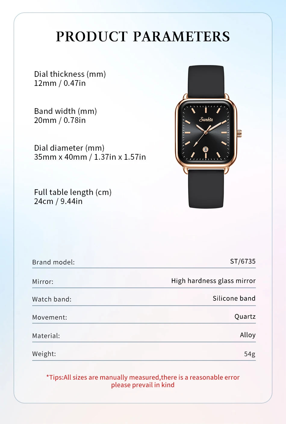 Elegant and modern Sunkta women's watch, square, luxurious