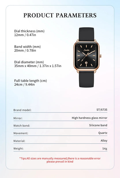 Elegant and modern Sunkta women's watch, square, luxurious