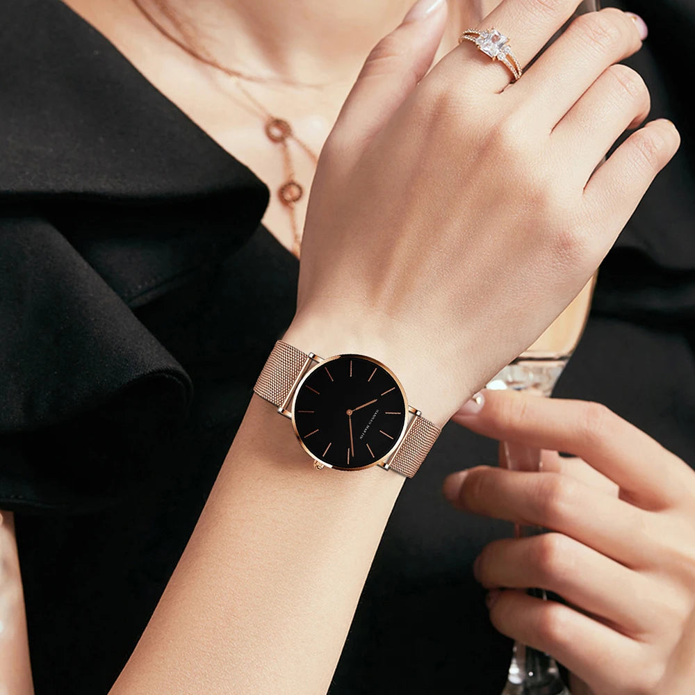 Women's watch with Japanese quartz movement, simple design in gold-tone stainless steel