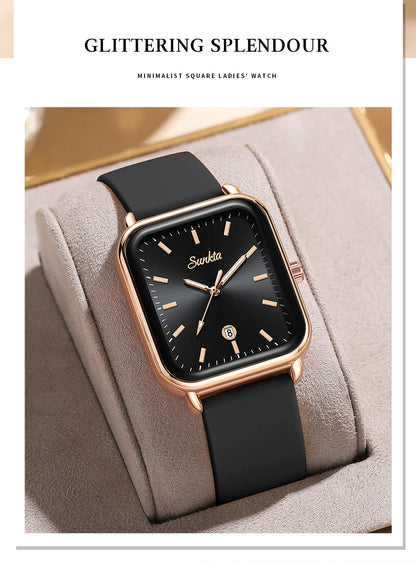 Elegant and modern Sunkta women's watch, square, luxurious
