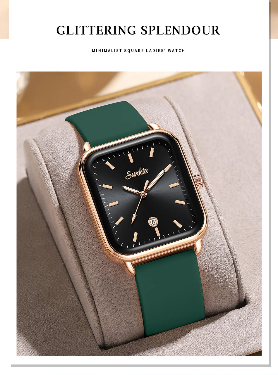 Elegant and modern Sunkta women's watch, square, luxurious