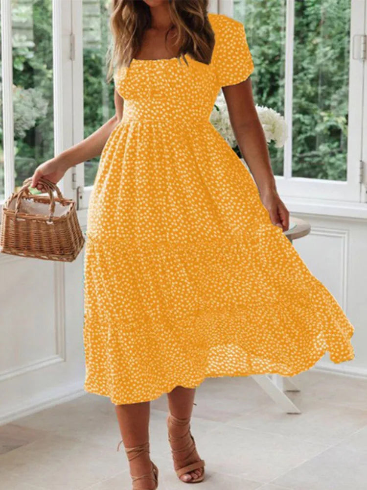 Vintage floral maxi dress, square neckline