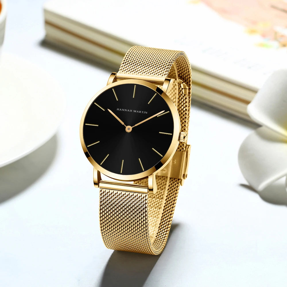 Women's watch with Japanese quartz movement, simple design in gold-tone stainless steel
