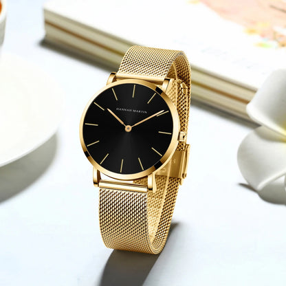 Women's watch with Japanese quartz movement, simple design in gold-tone stainless steel