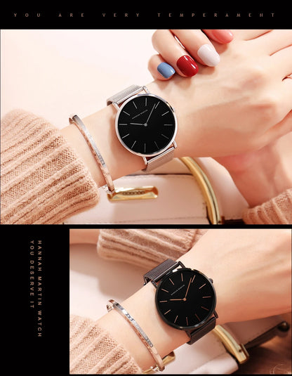 Women's watch with Japanese quartz movement, simple design in gold-tone stainless steel