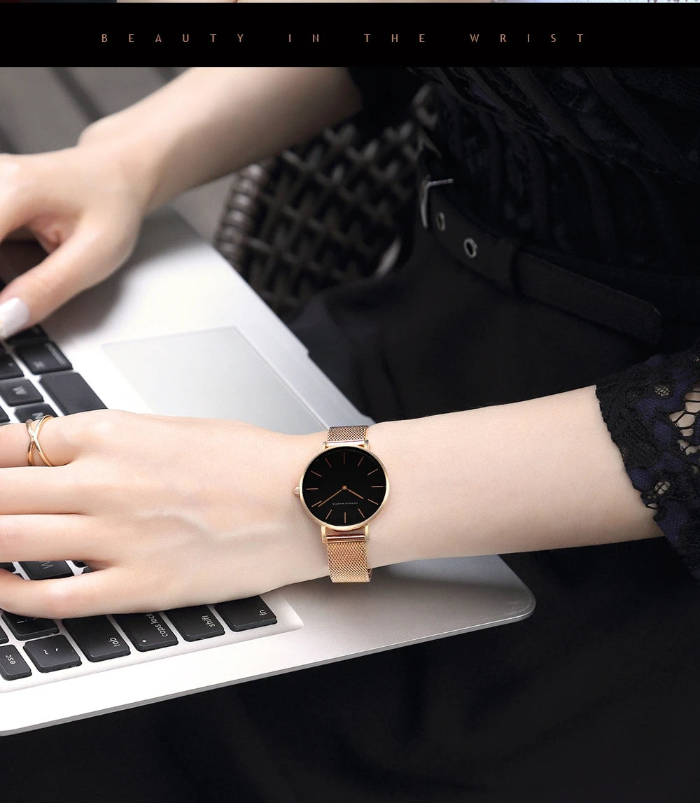 Women's watch with Japanese quartz movement, simple design in gold-tone stainless steel