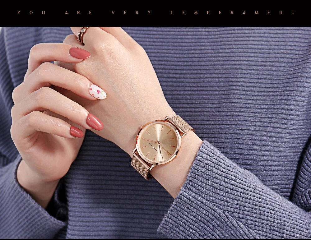 Women's watch with Japanese quartz movement, simple design in gold-tone stainless steel