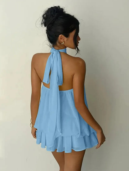 Elegant women's chiffon dress with halter neckline