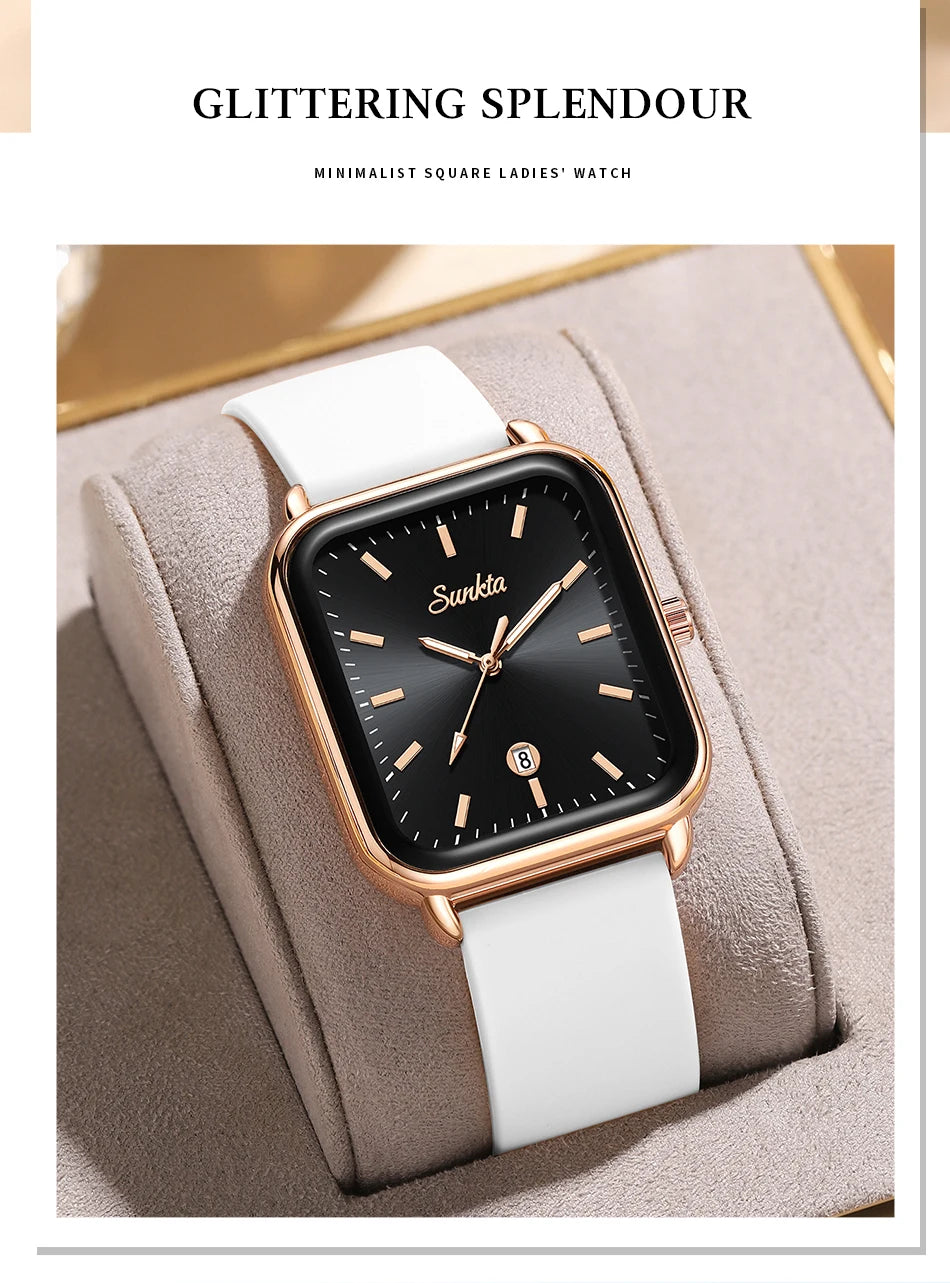 Elegant and modern Sunkta women's watch, square, luxurious