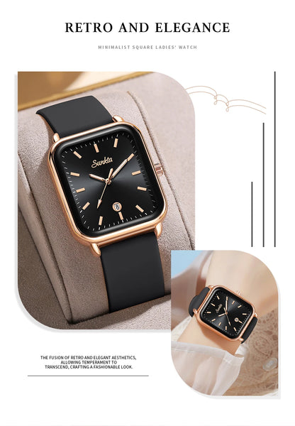 Elegant and modern Sunkta women's watch, square, luxurious