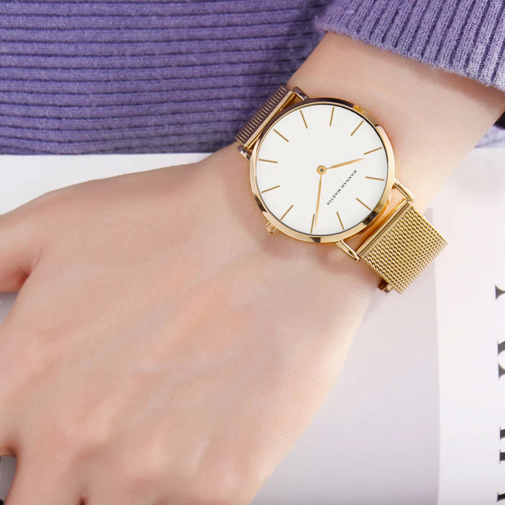 Women's watch with Japanese quartz movement, simple design in gold-tone stainless steel