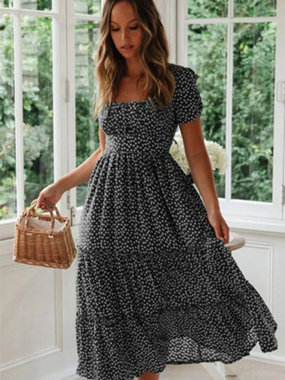 Vintage floral maxi dress, square neckline