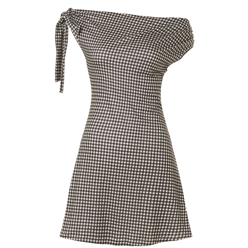 Stylish asymmetrical plaid casual dress