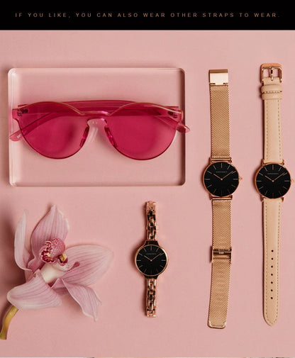 Women's watch with Japanese quartz movement, simple design in gold-tone stainless steel