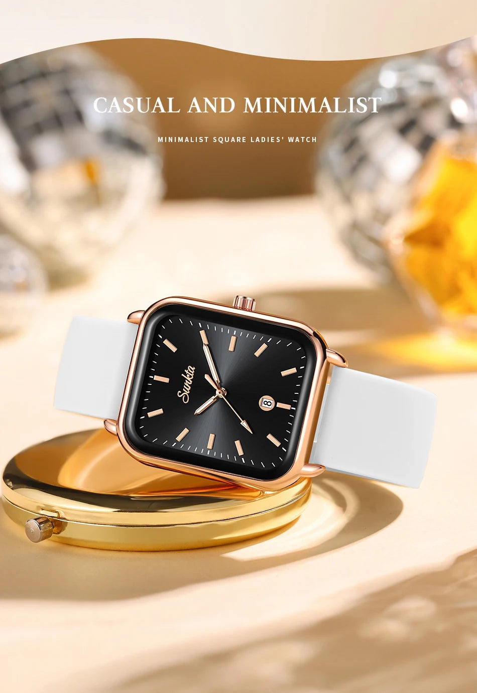 Elegant and modern Sunkta women's watch, square, luxurious