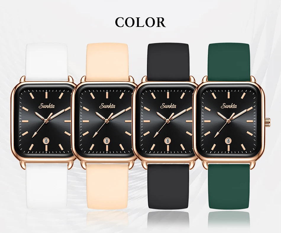Elegant and modern Sunkta women's watch, square, luxurious