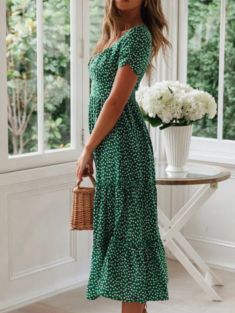 Vintage floral maxi dress, square neckline